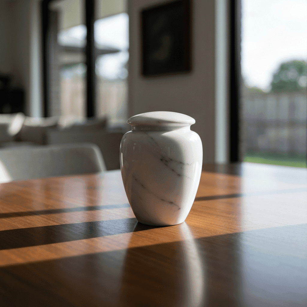 Cremation urn in Houston home