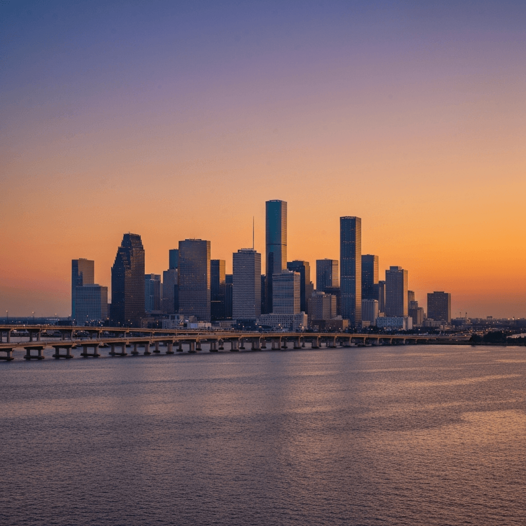Sunset over Houston skyline