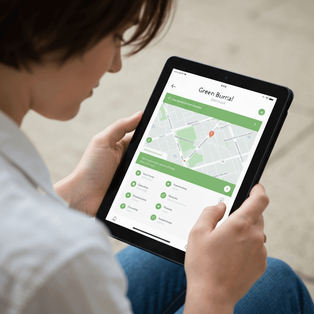 Searching eco burial on tablet map