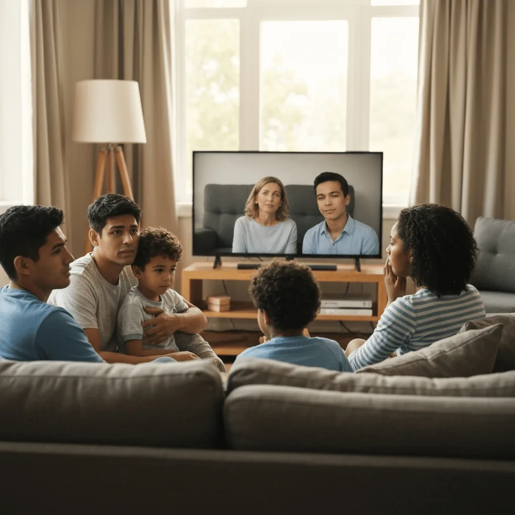 Family watches funeral stream at home