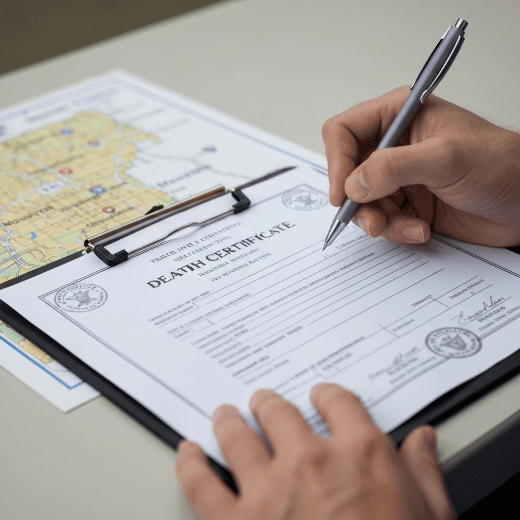 Filling out death certificate form