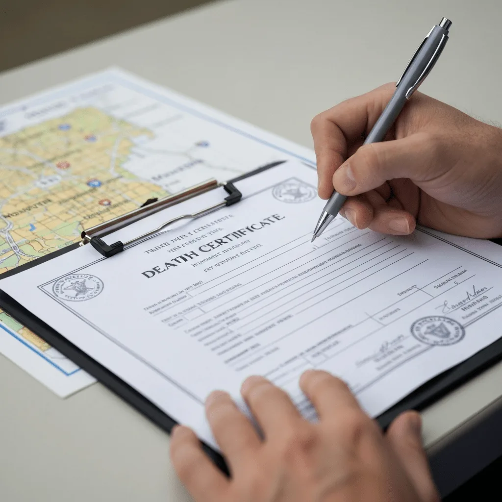 Filling out death certificate form