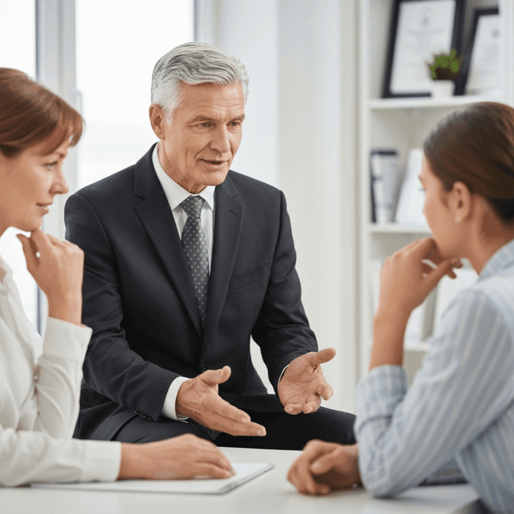 Funeral director with family discussion