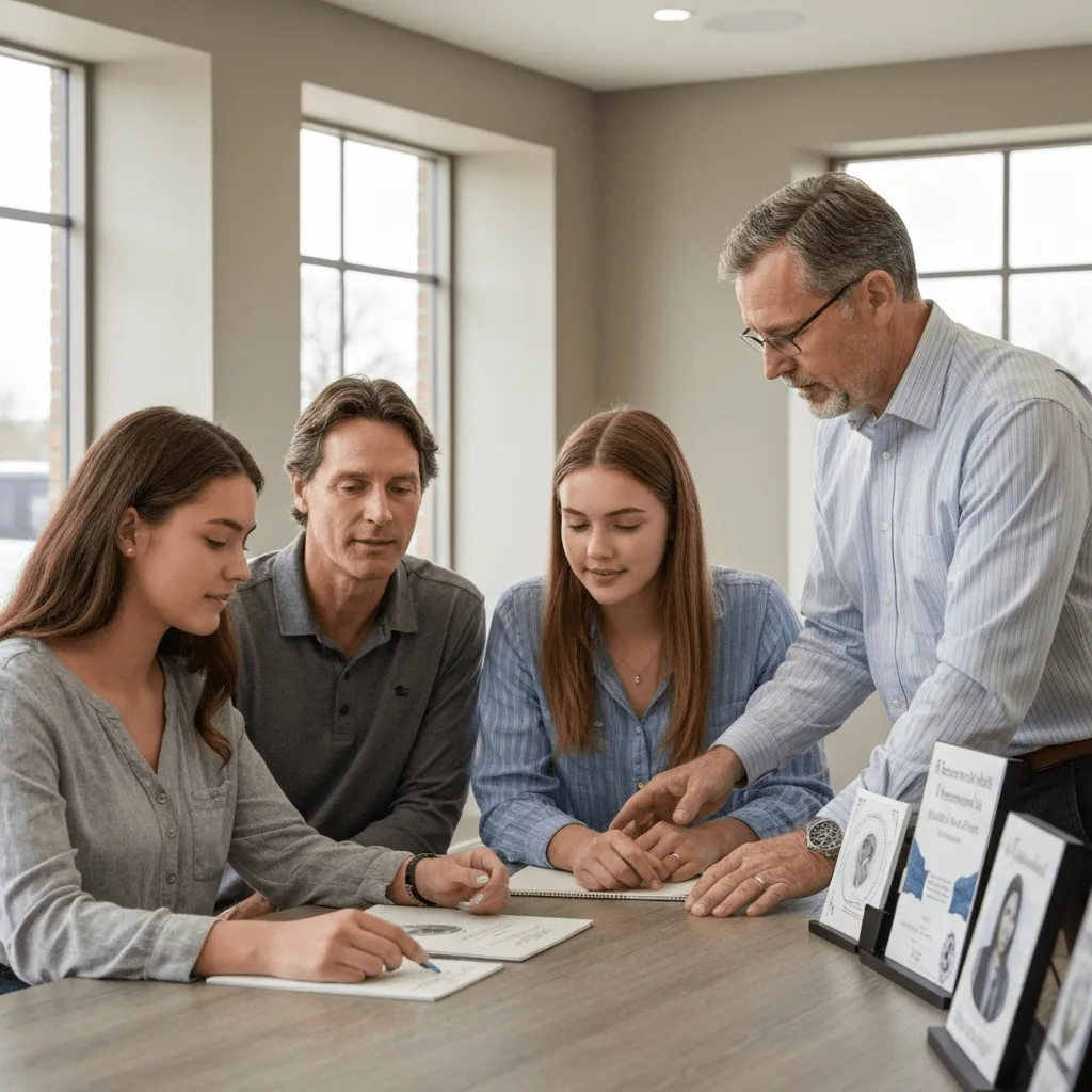 Family consulting with funeral director