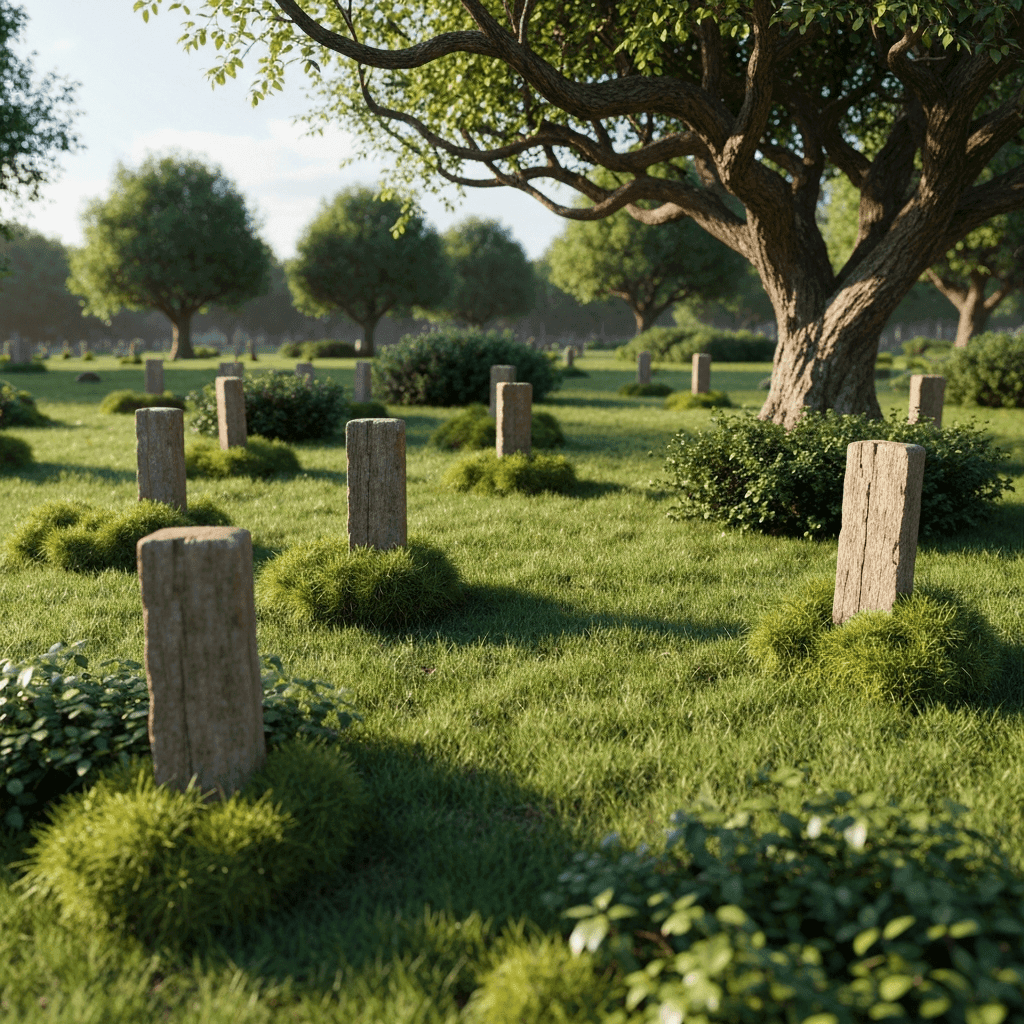 Green cemetery with natural surroundings