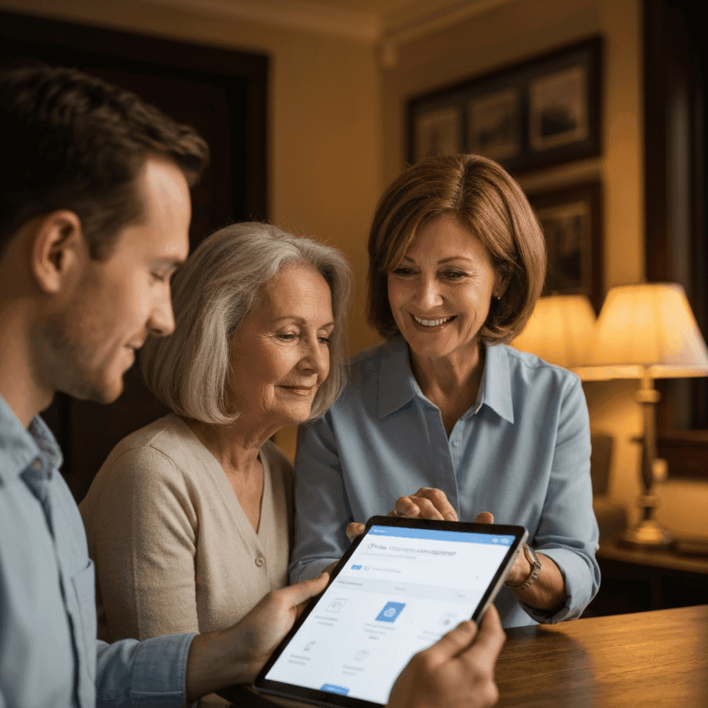 Family arranging cremation online with director