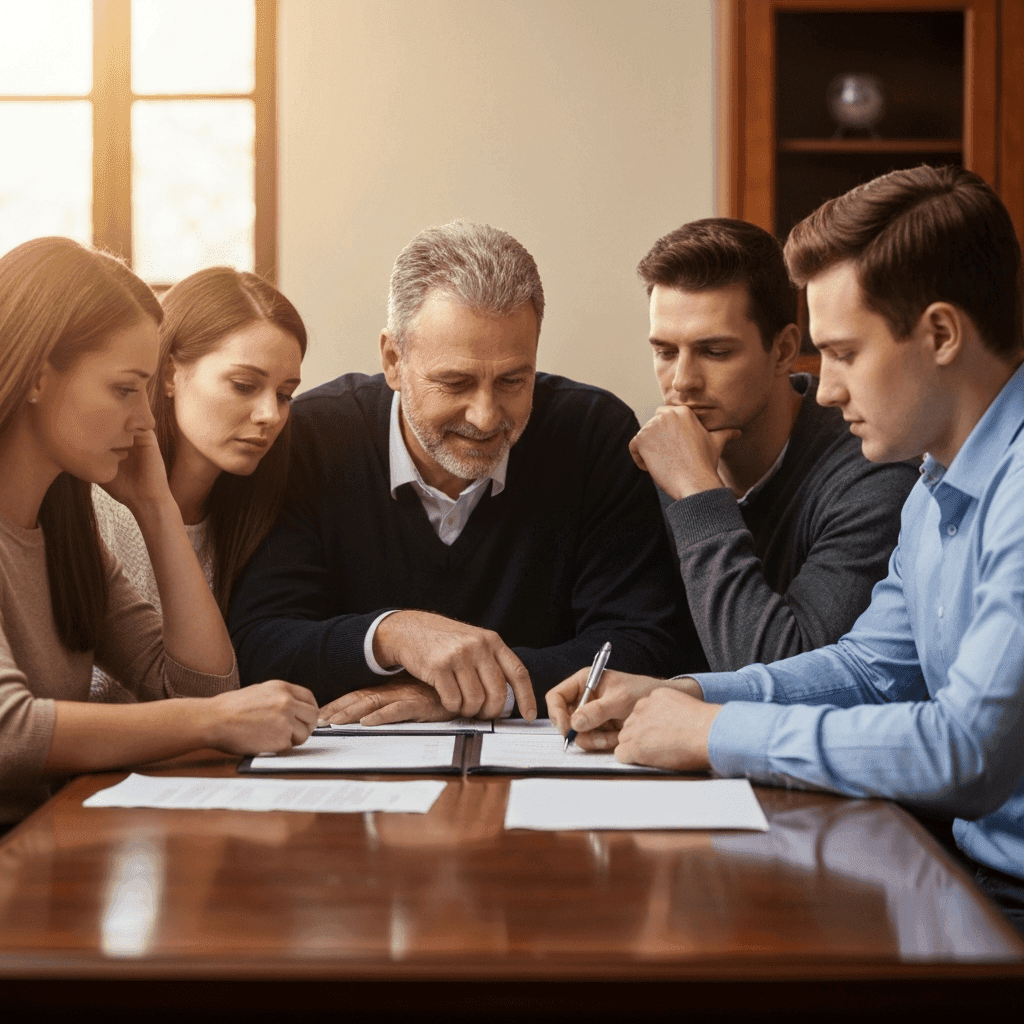 Funeral director discussing documents